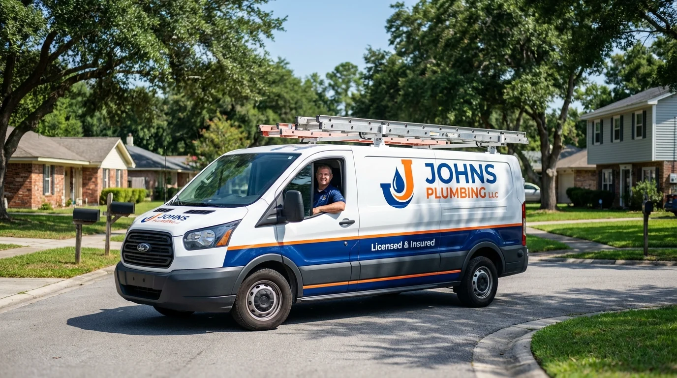 Johns Plumbing LLC service van in Spencerville, MD