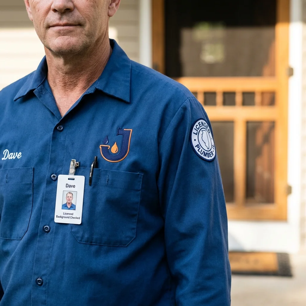 Licensed plumber showing ID badge in Spencerville, MD
