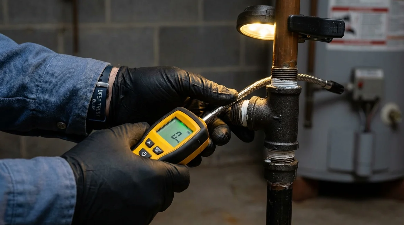 Gas leak detection with electronic sniffer by Johns Plumbing LLC in Spencerville